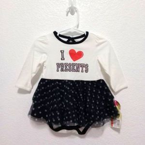 NWT Cherokee Baby Gir's "I Love Presents" long sleeve bodysuit size 6M